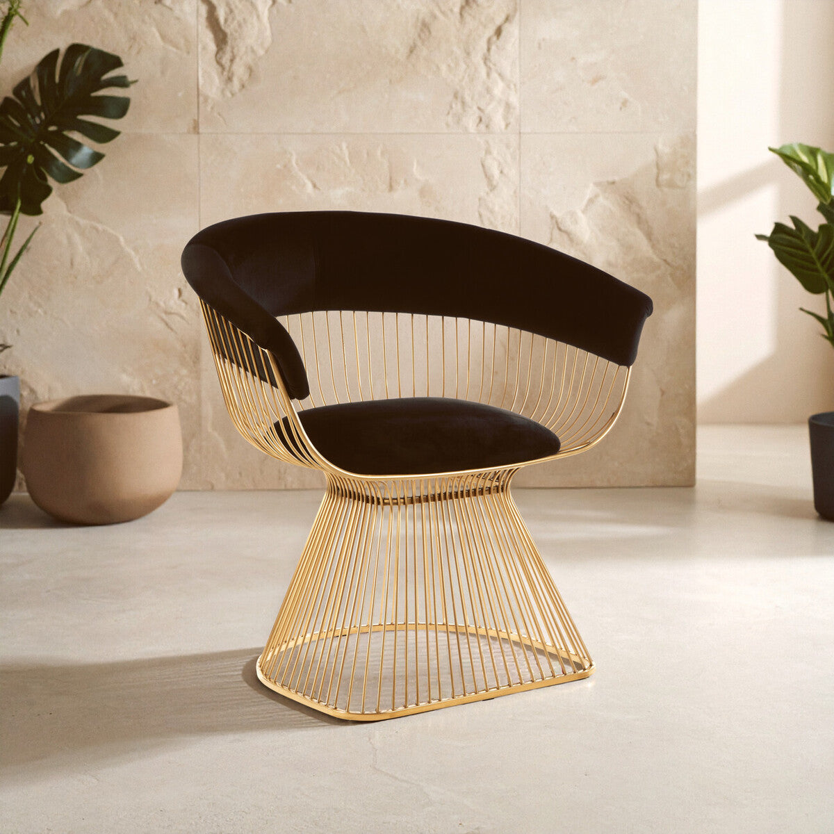 Vogue Black Velvet And Gold Finish Chair - PN Home