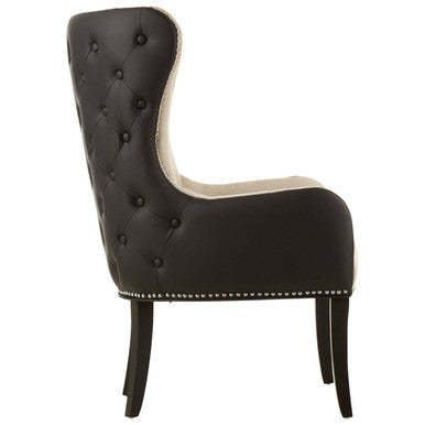 Doucet Natural Fabric Armchair with Black Leather Effect Back - PN Home