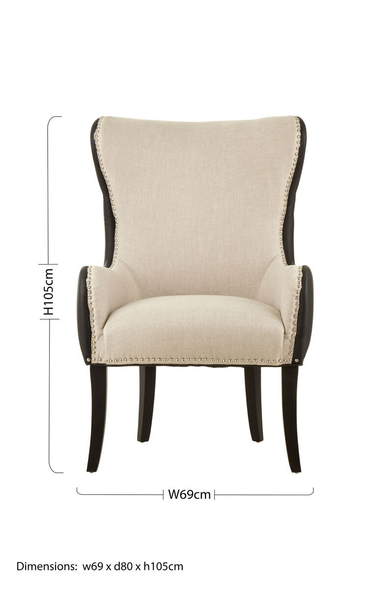 Doucet Natural Fabric Armchair with Black Leather Effect Back - PN Home
