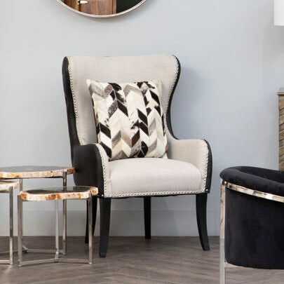Doucet Natural Fabric Armchair with Black Leather Effect Back - PN Home