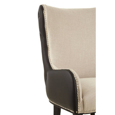 Doucet Natural Fabric Armchair with Black Leather Effect Back - PN Home