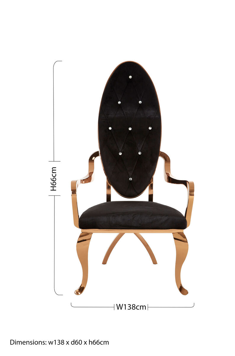 Novara Black Velvet And Rose Gold Baroque Chair - PN Home