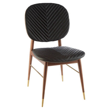 Kenso Black Leather and Walnut Wood Dining Chair - PN Home