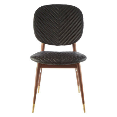 Kenso Black Leather and Walnut Wood Dining Chair - PN Home