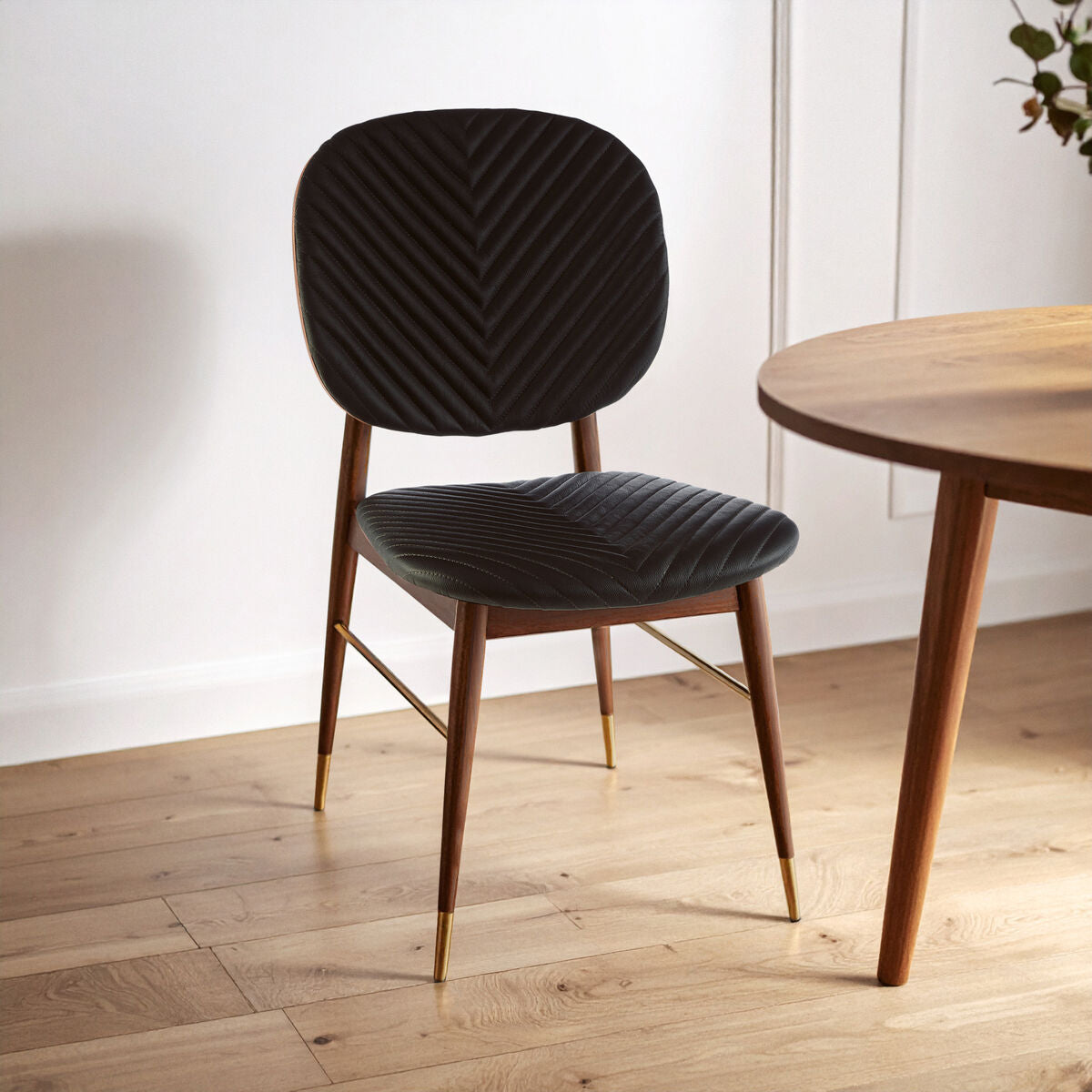 Kenso Black Leather and Walnut Wood Dining Chair - PN Home