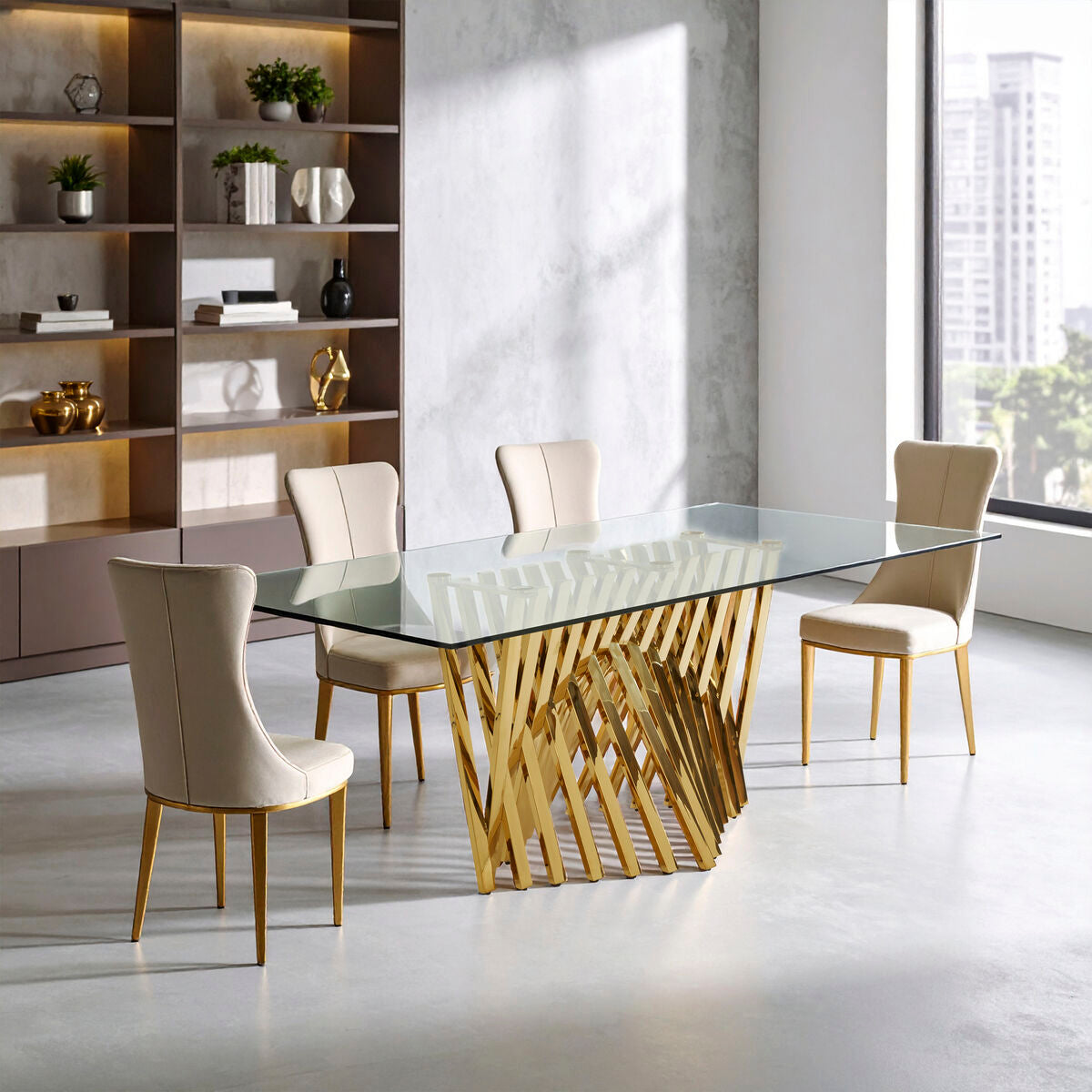 Arezzo Tempered Glass Top Dining Table With Gold Finish Frame - PN Home