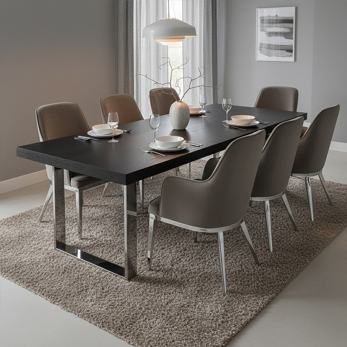 Eliza Grey Velvet Dining Chair With Silver Finish Legs - PN Home