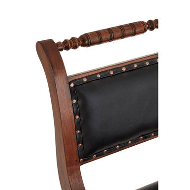 Inca Black Leather and Teak Wood Swivel Chair - PN Home