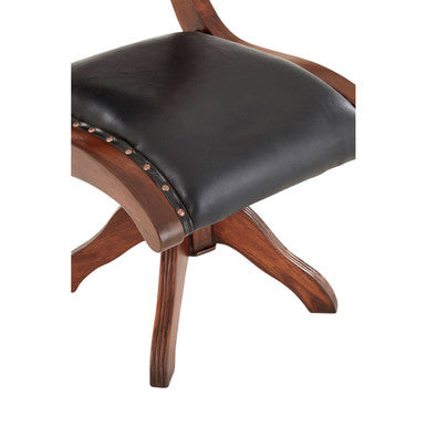 Inca Black Leather and Teak Wood Swivel Chair - PN Home