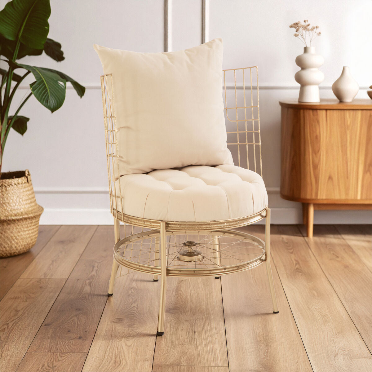 Mantis Champagne Gold Finish Wheel Design Chair - PN Home