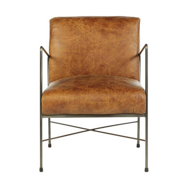 Hoxton Light Brown Genuine Leather and Iron Lounge Chair - PN Home