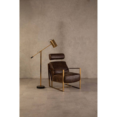 Hoxton Brown Leather Lounge Chair with Rose Gold Iron Frame - PN Home