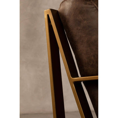 Hoxton Brown Leather Lounge Chair with Rose Gold Iron Frame - PN Home