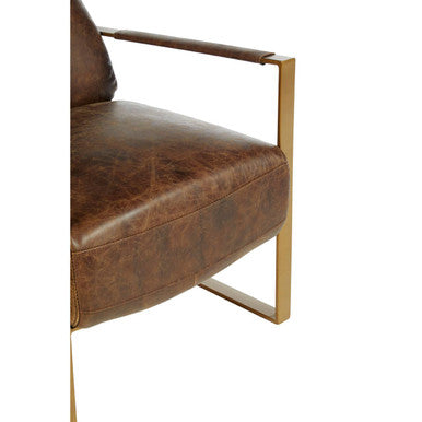 Hoxton Brown Leather Lounge Chair with Rose Gold Iron Frame - PN Home