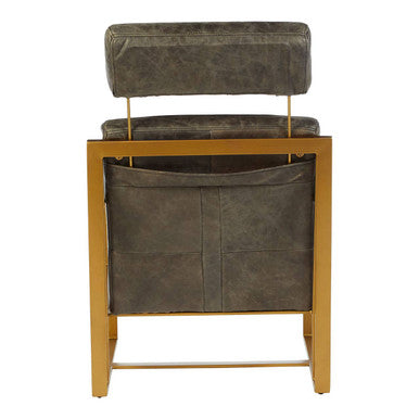 Hoxton Grey Leather Lounge Chair with Rose Gold Finish Frame - PN Home