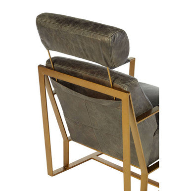 Hoxton Grey Leather Lounge Chair with Rose Gold Finish Frame - PN Home