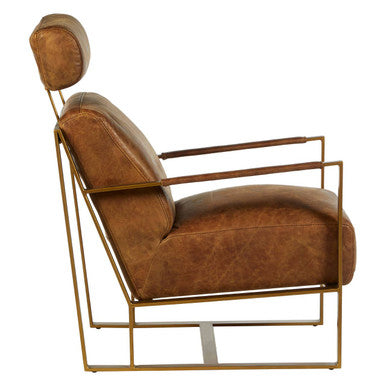 Hoxton Light Brown Leather Lounge Chair With Iron Frame
