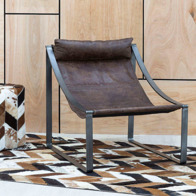 Hoxton Brown Leather Sling Chair - PN Home