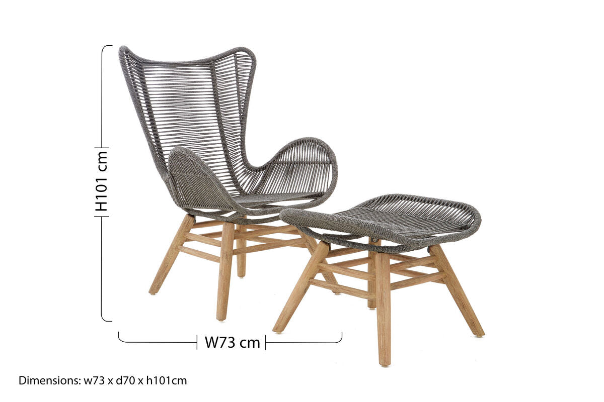 Sisal Grey Rope Lounge Chair and Footstool - PN Home