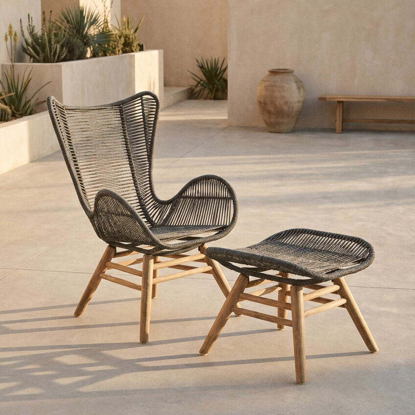Sisal Grey Rope Lounge Chair and Footstool - PN Home
