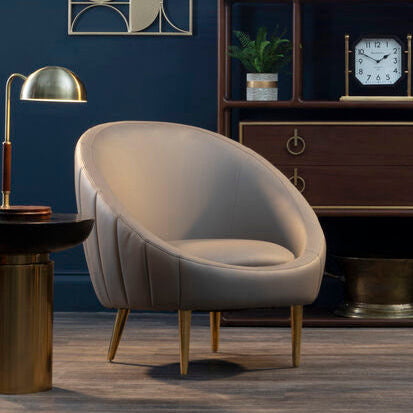 Lagero Brown Leather Effect Curved Cocoon Chair - PN Home