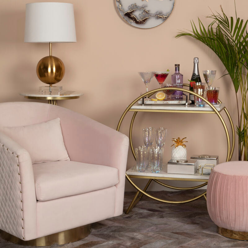 Plazoni Pink Velvet Swivel Chair with Gold Base - PN Home