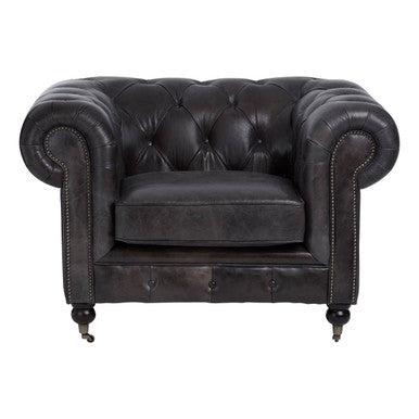 Victor Dark Grey Brown Leather Chesterfield Chair - PN Home