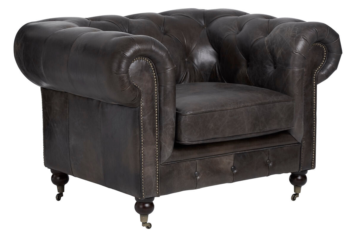 Victor Dark Grey Brown Leather Chesterfield Chair - PN Home