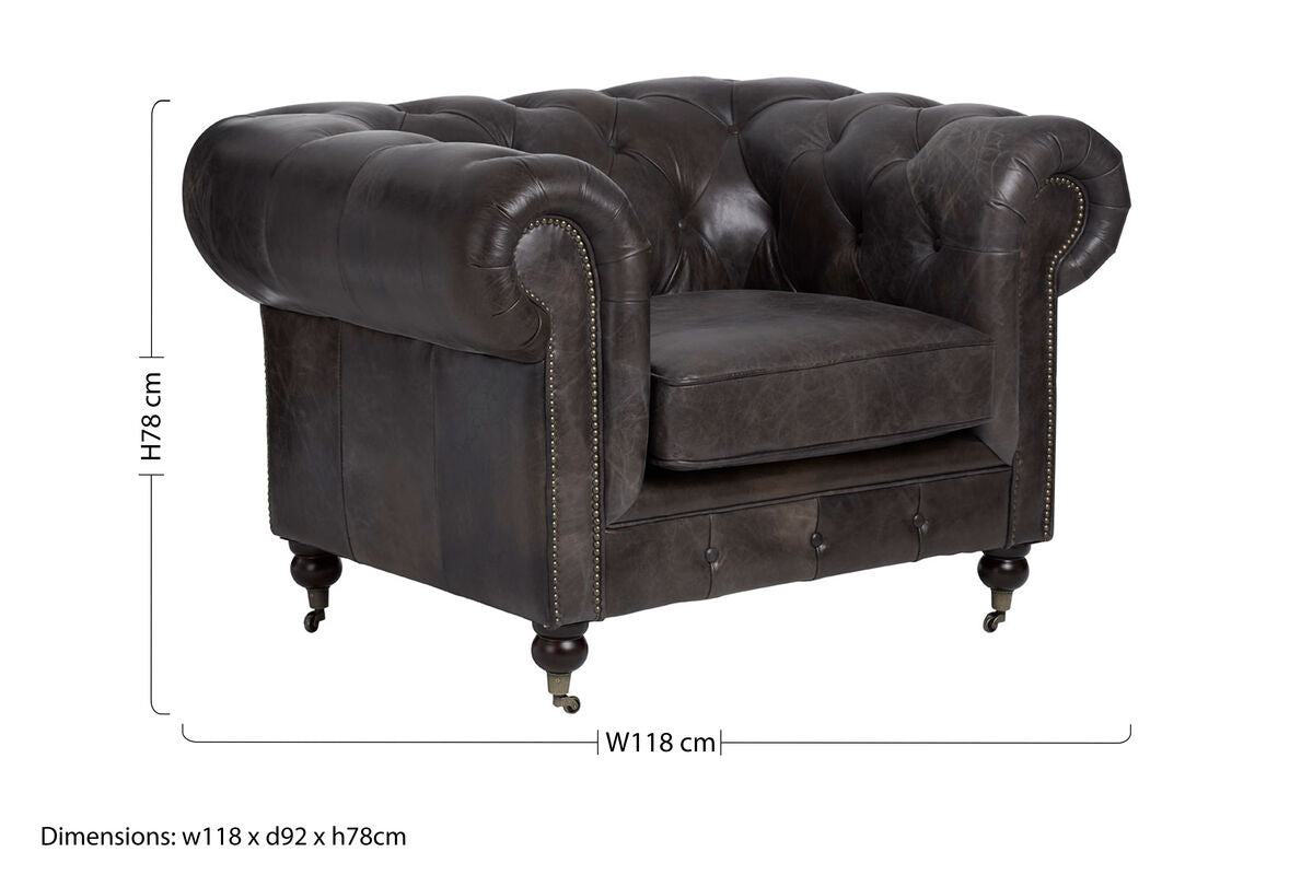 Victor Dark Grey Brown Leather Chesterfield Chair - PN Home