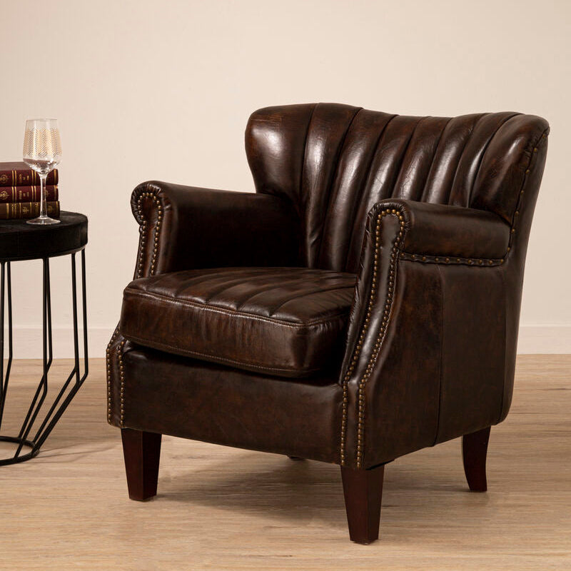 Victor Winged Brown Leather Armchair - PN Home