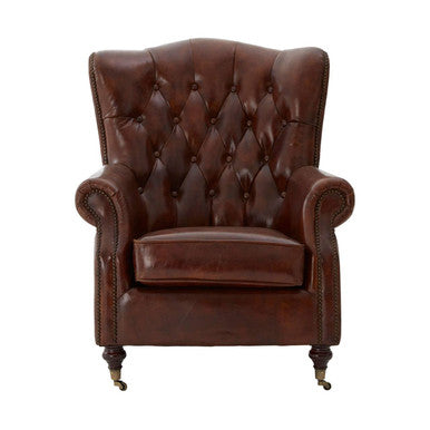 Victor Brown Leather Scroll Armchair - PN Home