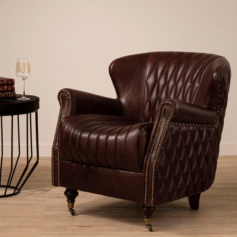 Victor Brown Leather Winged Back Armchair - PN Home