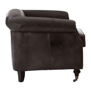 Victor Dark Grey Brown Leather Curved Armchair - PN Home