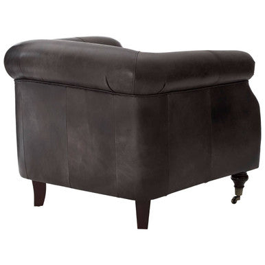 Victor Dark Grey Brown Leather Curved Armchair - PN Home