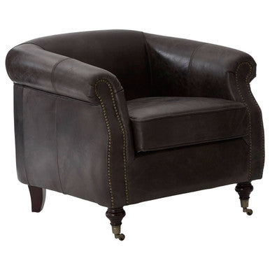 Victor Dark Grey Brown Leather Curved Armchair - PN Home
