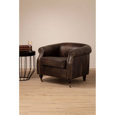 Victor Dark Grey Brown Leather Curved Armchair - PN Home