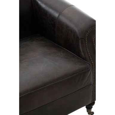 Victor Dark Grey Brown Leather Curved Armchair - PN Home