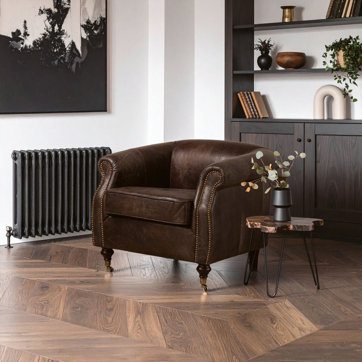 Victor Dark Grey Brown Leather Curved Armchair - PN Home