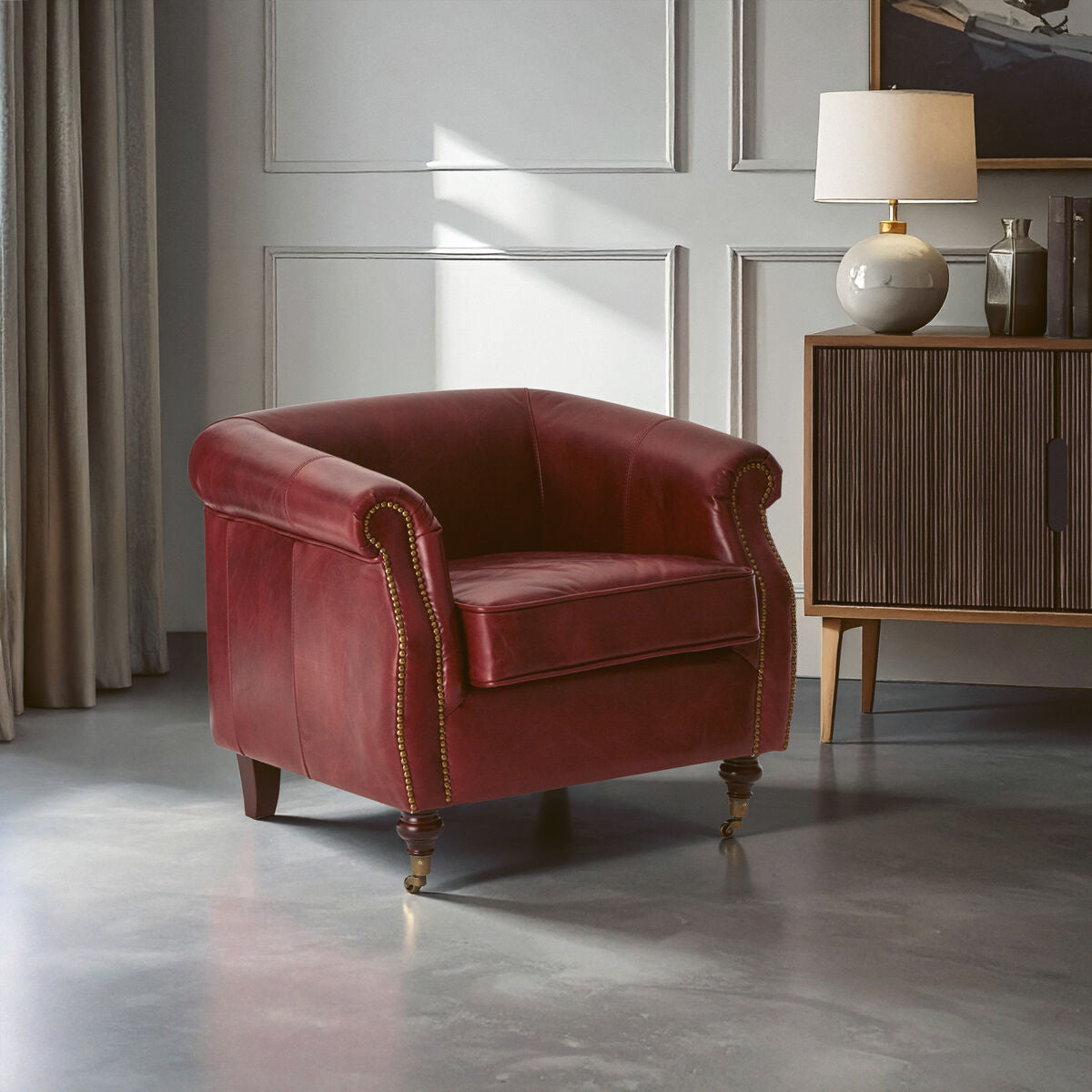Victor Deep Red Leather Armchair - PN Home