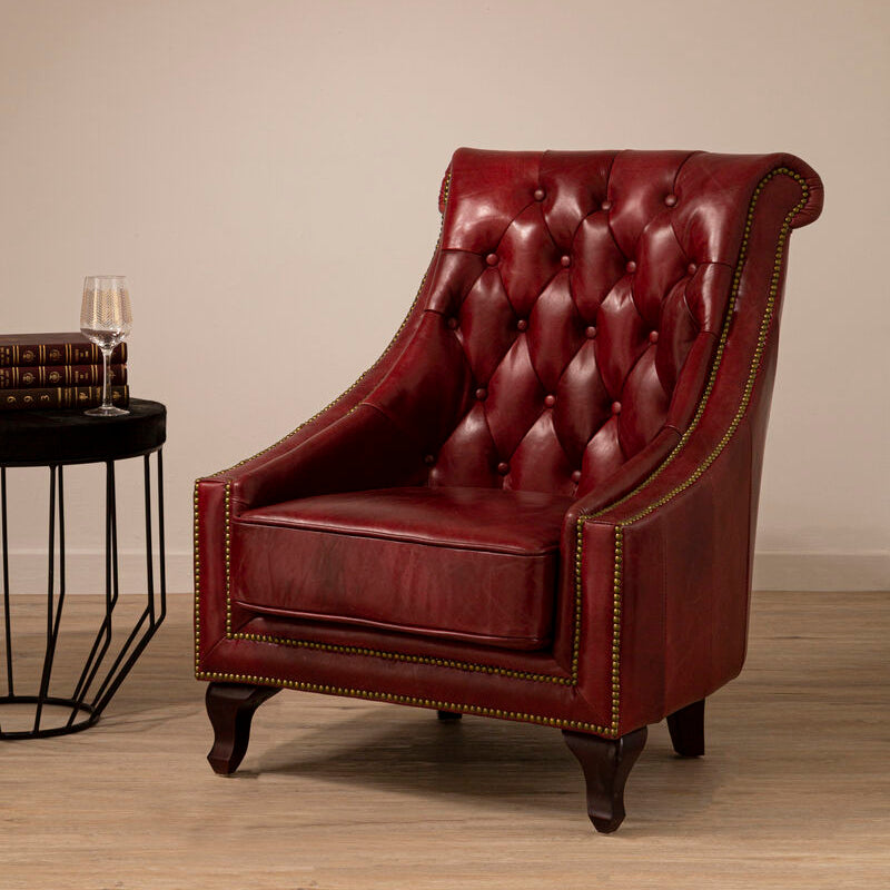 Victor Deep Red Leather Lounge Chair with Tufted Back - PN Home