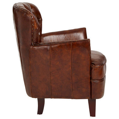 Victor Brown Leather Armchair with Button Tufted Back - PN Home