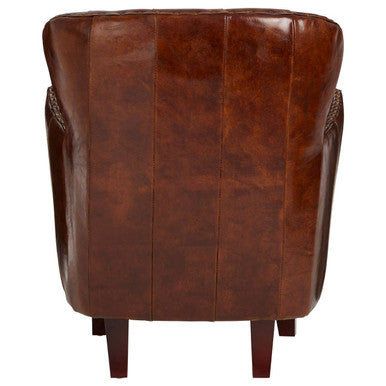 Victor Brown Leather Armchair with Button Tufted Back - PN Home