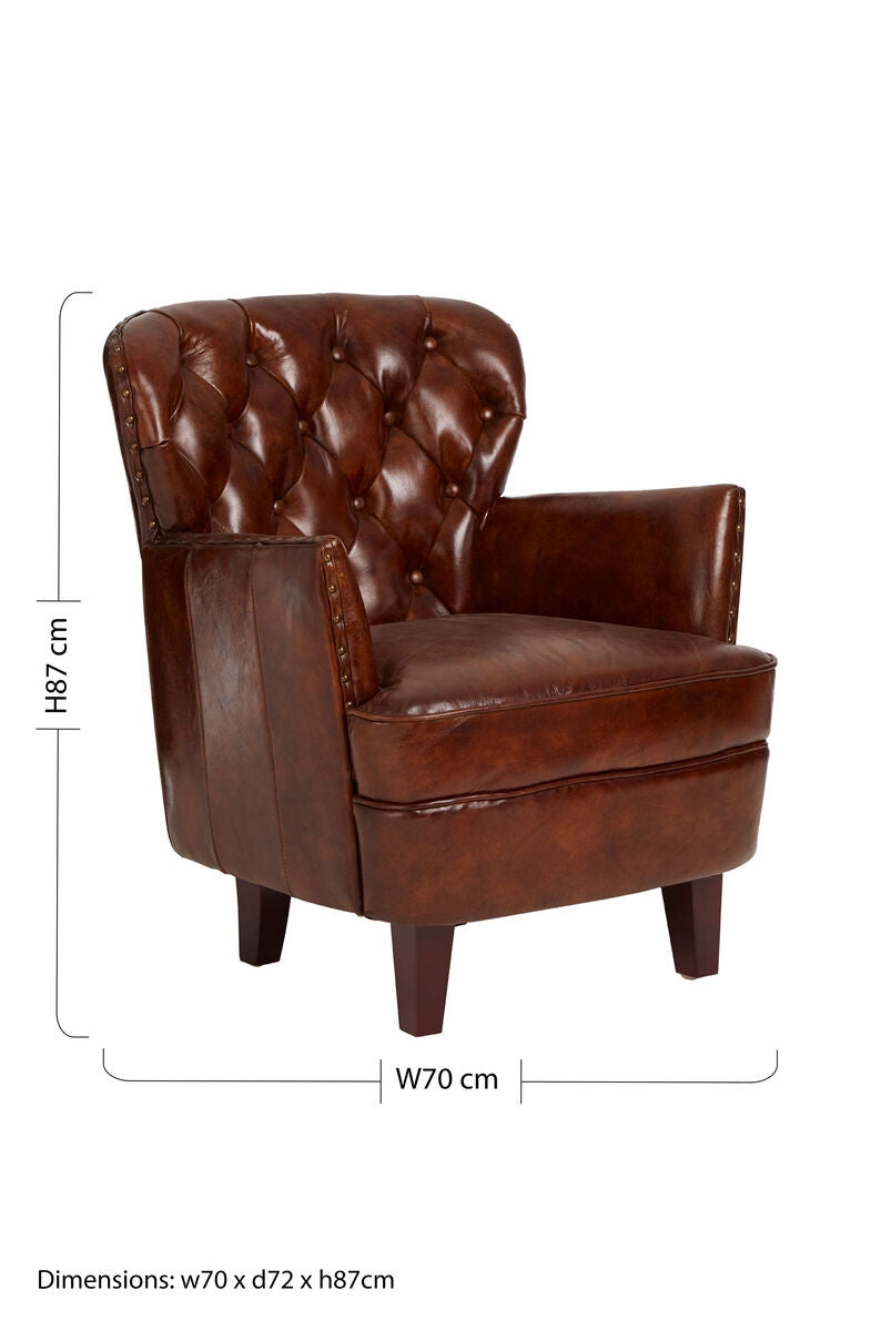 Victor Brown Leather Armchair with Button Tufted Back - PN Home