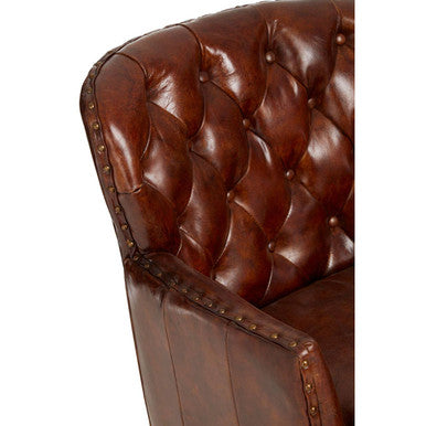 Victor Brown Leather Armchair with Button Tufted Back - PN Home