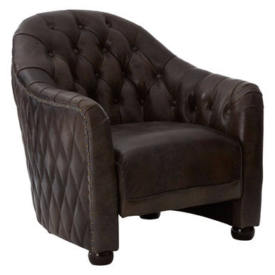 Victor Dark Grey Brown Leather Tub Chair - PN Home