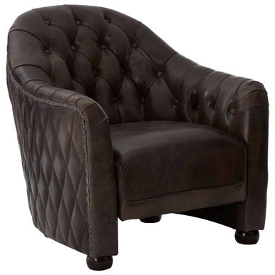Victor Dark Grey Brown Leather Tub Chair - PN Home
