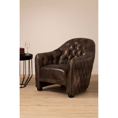 Victor Dark Grey Brown Leather Tub Chair - PN Home