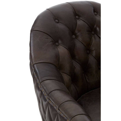 Victor Dark Grey Brown Leather Tub Chair - PN Home