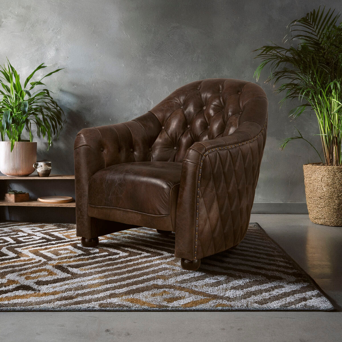 Victor Dark Grey Brown Leather Tub Chair - PN Home