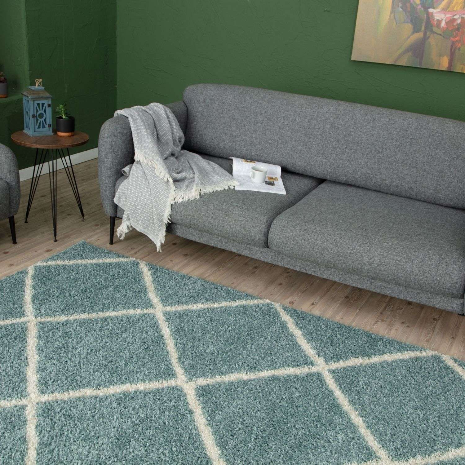 Moroccan Duck Egg Blue Shaggy Rug | 550 - PN Home